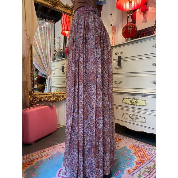 vintage 1970s rust chiffon maxi skirt high waist accordion pleat full boho 27 s - Picture 8 of 11